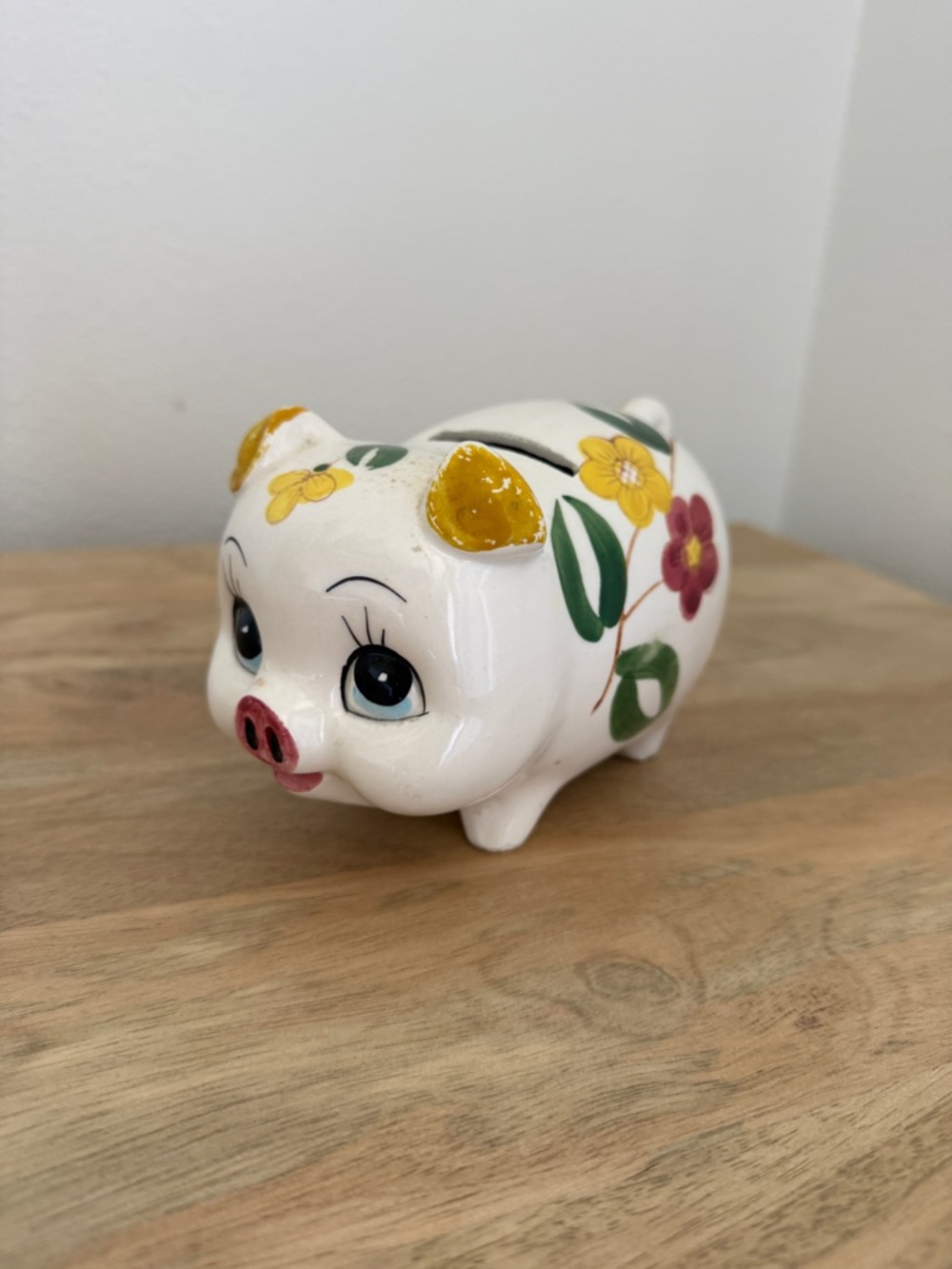 Vintage Ceramic Hand-Painted Flowers Piggy Bank